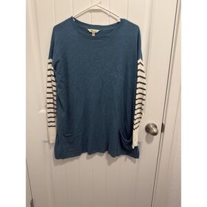 Matilda Jane Women's Teal Sweater Stripe Sleeves Size Small